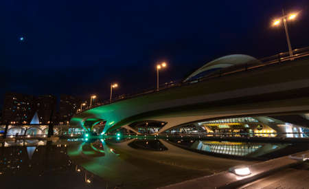 Valencia cityscape at night, Spain in the evening.