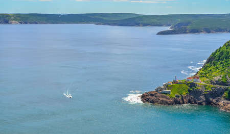 Summer day over the coastline and cliffs of a Canadian National Historic Site, Fort Amherst in St...