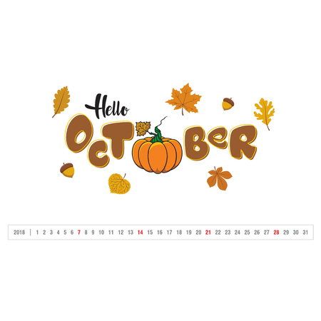 Hello October Brown Pumpkin Fall Leaves Calendar Backgroundのイラスト素材