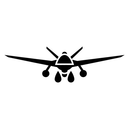 silhouette of military aircraft with extended wings. Clean high contrast vector suitable for aviation branding, defense graphics, patriotic themes, decals, and stencil cutting designs.のイラスト素材