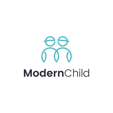 two children logo line vectorのイラスト素材