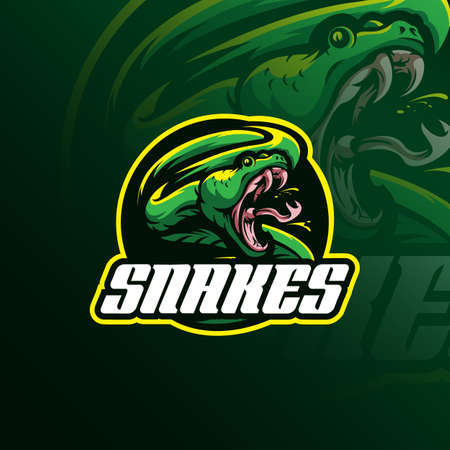 Head snake mascot logo design vector with badge emblem concept for sport, esport and team.のイラスト素材