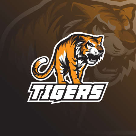 Beast tiger mascot logo design vector with badge emblem concept for sport, esport and team.のイラスト素材