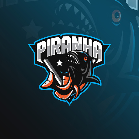 fish piranha mascot logo design vector with modern illustration concept style for badge, emblem and tshirt printing. angry piranha fish illustration.のイラスト素材