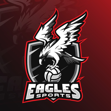 eagle vector mascot logo design with modern illustration concept style for badge, emblem and tshirt printing. angry eagle illustration by holding the ball.のイラスト素材