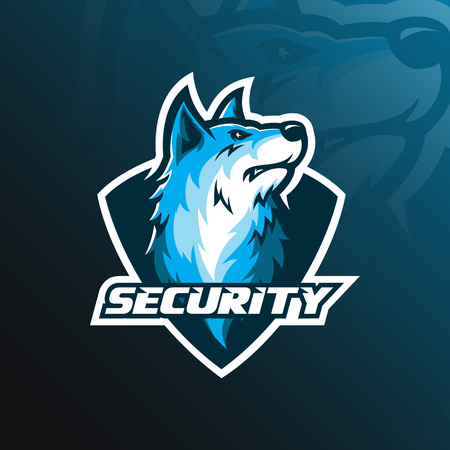 dog vector mascot logo design with modern illustration concept style for badge, emblem and tshirt printing. angry dog illustration with badge shield style.のイラスト素材