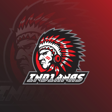 indian tribe vector logo design mascot with modern illustration concept style for badge, emblem and tshirt printing. head indian tribe illustration.のイラスト素材