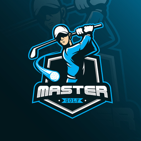 golf vector logo design mascot with modern illustration concept style for badge, emblem and tshirt printing. golf illustration with stick.のイラスト素材