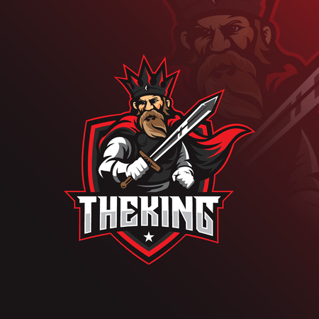 king mascot logo design vector with modern illustration concept style for badge, emblem and tshirt printing. king illustration with carrying a sword.のイラスト素材