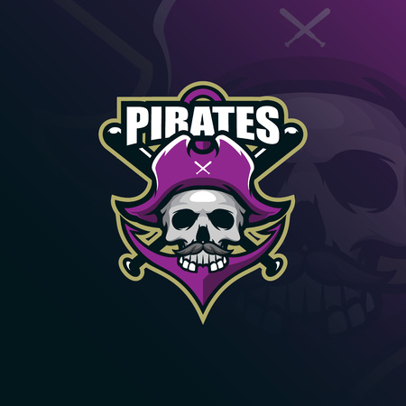 pirates mascot logo design vector with modern illustration concept style for badge, emblem and tshirt printing. skull pirates illustration with a anchor and stick.のイラスト素材
