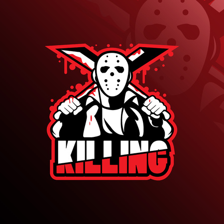 jason mascot logo design vector with modern illustration concept style for badge, emblem and tshirt printing. jason illustration with a sword in hand.のイラスト素材