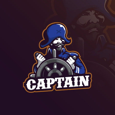 captain mascot logo design vector with modern illustration concept style for badge, emblem and t shirt printing. captain illustration with a steering wheel.のイラスト素材
