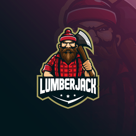 lumberjack mascot logo design vector with modern illustration concept style for badge, emblem and t shirt printing. lumberjack illustration with axes.のイラスト素材