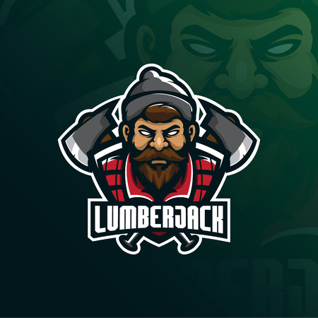 lumberjack mascot logo design vector with modern illustration concept style for badge, emblem and t shirt printing. lumberjack illustration with axes.のイラスト素材
