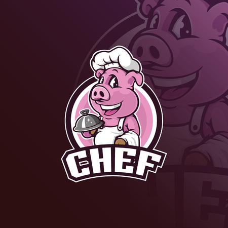 chef pig vector mascot logo design with modern illustration concept style for badge, emblem and tshirt printing. smart pig chef illustration for restaurant logos.のイラスト素材