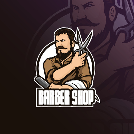 barber shop vector mascot logo design with modern illustration concept style for badge, emblem and tshirt printing. barber illustration with scissors and a comb.のイラスト素材