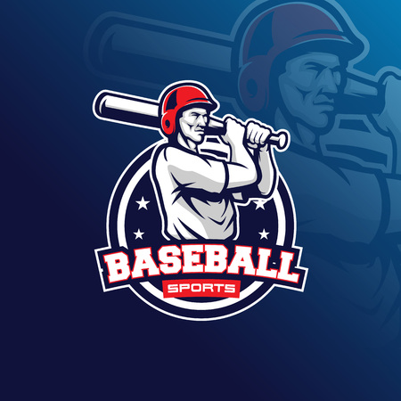 baseball vector mascot logo design with modern illustration concept style for badge, emblem and tshirt printing. baseball illustration for sport team.のイラスト素材
