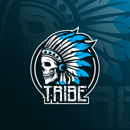 indian tribe skull vector mascot logo design with modern illustration concept style for badge, emblem and tshirt printing. skull indian tribe illustration.のイラスト素材