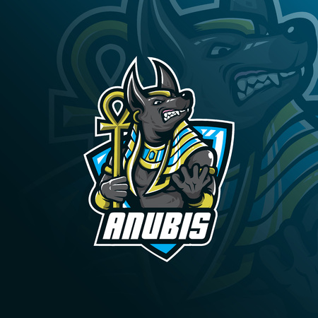 anubis vector mascot logo design with modern illustration concept style for badge, emblem and tshirt printing. angry anubis illustration for sport and esport team.のイラスト素材