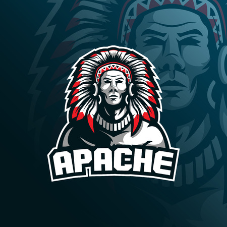 tribe apache vector mascot logo design with modern illustration concept style for badge, emblem and tshirt printing. tribe illustration for sport and esport team.のイラスト素材