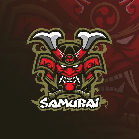 samurai vector mascot logo design with modern illustration concept style for badge, emblem and tshirt printing. angry mask samurai illustration.のイラスト素材