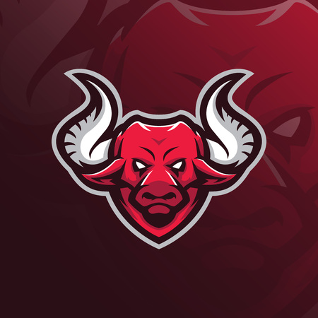 bull mascot logo design vector with modern illustration concept style for badge, emblem and tshirt printing. head bull illustration for sport and esport team.のイラスト素材