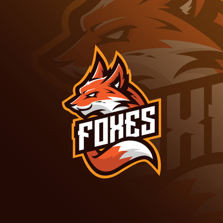 fox mascot logo design vector with modern illustration concept style for badge, emblem and tshirt printing. angry fox illustration for sport team.のイラスト素材