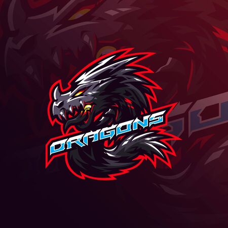 dragon mascot design vector with modern illustration concept style for badge, emblem and tshirt printing. angry dragon illustration.のイラスト素材