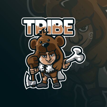 tribe mascot logo design vector with modern illustration concept style for badge, emblem and tshirt printing. little tribe illustration.のイラスト素材