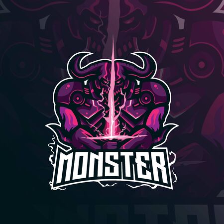 skull mascot logo design vector with modern illustration concept style for badge, emblem and tshirt printing. skull monster illustration for sport team.のイラスト素材