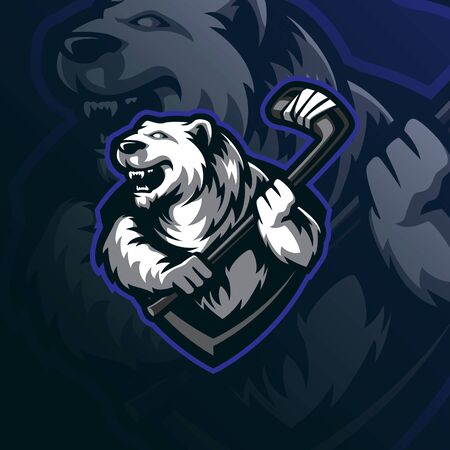 bear mascot logo design vector with modern illustration concept style for badge, emblem and tshirt printing. angry bear hockey illustration.のイラスト素材