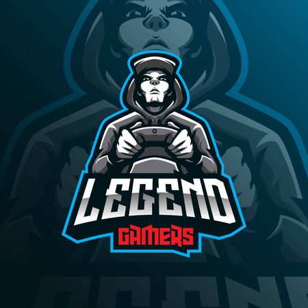gamer mascot logo design vector with modern illustration concept style for badge, emblem and t shirt printing. gamer illustration for sport and esport team.のイラスト素材