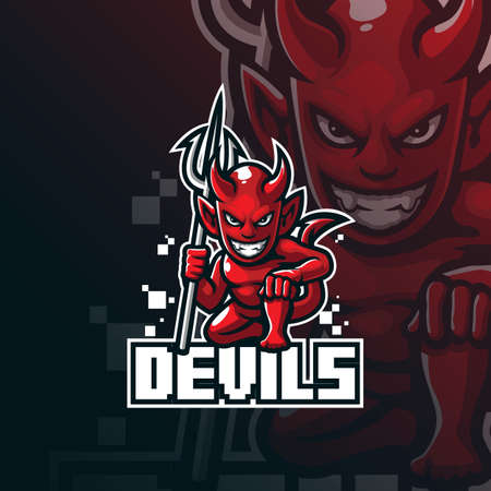 devil mascot logo design vector with modern illustration concept style for badge, emblem and tshirt printing. devil illustration for sport team.のイラスト素材