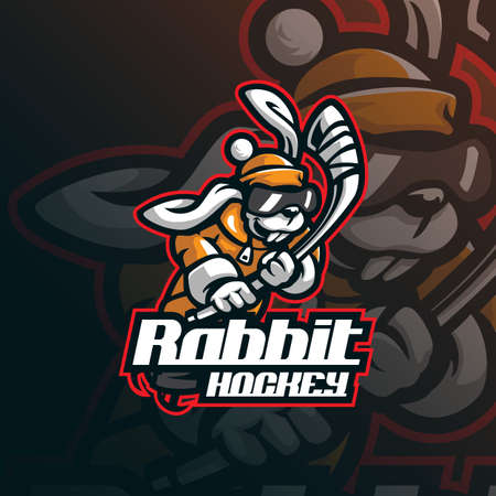 rabbit mascot logo design vector with modern illustration concept style for badge, emblem and tshirt printing. rabbit hockey illustration for sport team.のイラスト素材