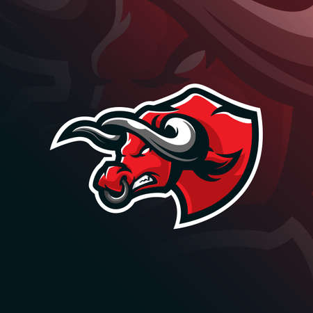 bull mascot logo design vector with modern illustration concept style for badge, emblem and tshirt printing. bull head illustration.のイラスト素材