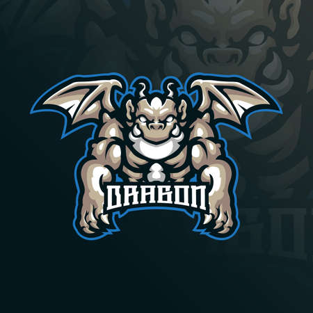 dragon mascot logo design with modern illustration concept style for badge, emblem and tshirt printing. angry dragon illustration for sport team.のイラスト素材