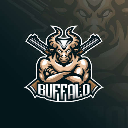 buffalo mascot logo design with modern illustration concept style for badge, emblem and tshirt printing. angry buffalo illustration.のイラスト素材
