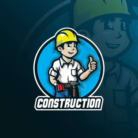 construction mascot logo design with modern illustration concept style for badge, emblem and tshirt printing. smart construction illustration.のイラスト素材