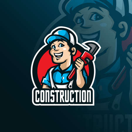 construction mascot logo design with modern illustration concept style for badge, emblem and tshirt printing. smart construction illustration.のイラスト素材