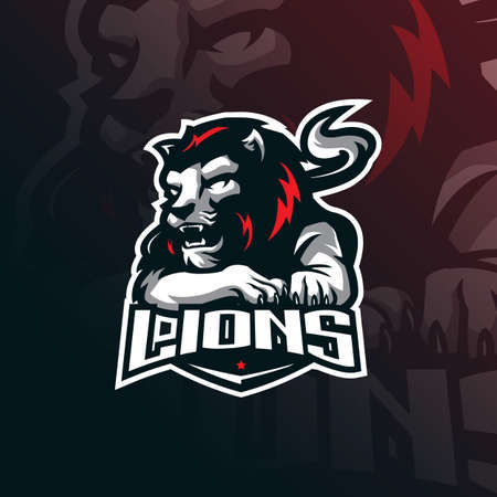 lion mascot logo design with modern illustration concept style for badge, emblem and tshirt printing. angry lion illustration for sport team.のイラスト素材