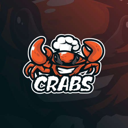 Crabs mascot logo design vector with modern illustration concept style for badge, emblem and t shirt printing. Smart chef crabs illustration.のイラスト素材