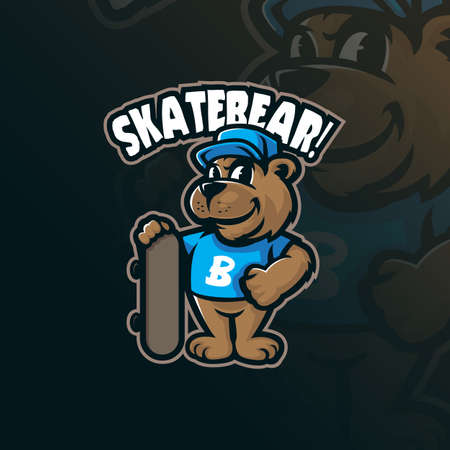 Bear mascot logo design vector with modern illustration concept style for badge, emblem and t shirt printing. Skateboard bear illustration.のイラスト素材