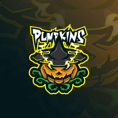 Pumpkin mascot logo design vector with modern illustration concept style for badge, emblem and t shirt printing. Angry pumpkin illustration for sport and esport team.のイラスト素材