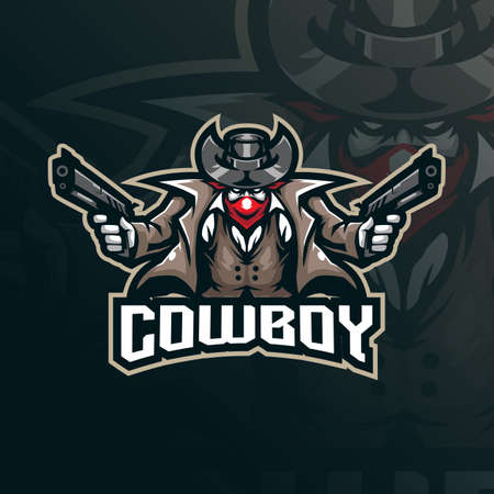 Cowboy mascot logo design with modern illustration concept style for badge, emblem and t shirt printing. Cowboy illustration with guns in hand.のイラスト素材