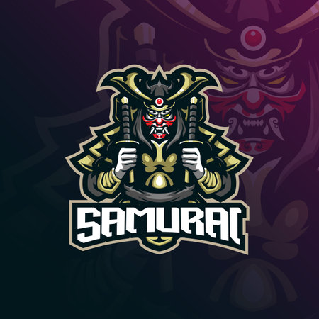 samurai mascot logo design vector with modern illustration concept style for badge, emblem and t shirt printing. samurai illustration for sport and esport team.のイラスト素材