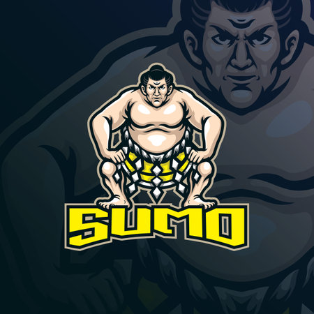 sumo mascot logo design vector with modern illustration concept style for badge, emblem and t shirt printing. angry sumo illustration for sport and esport team.のイラスト素材