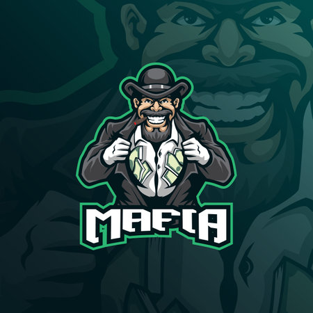 mafia mascot logo design vector with modern illustration concept style for badge, emblem and t shirt printing. mafia illustration for sport and esport team.のイラスト素材