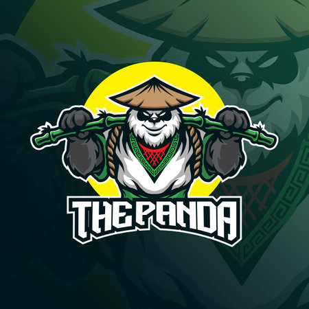 panda mascot logo design vector with modern illustration concept style for badge, emblem and t shirt printing. smart kungfu panda illustration for sport and esport team.のイラスト素材