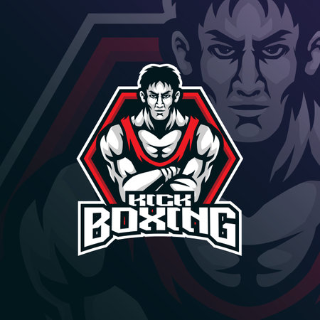 boxing mascot logo design vector with modern illustration concept style for badge, emblem and t shirt printing. kick boxing illustration for sport team.のイラスト素材