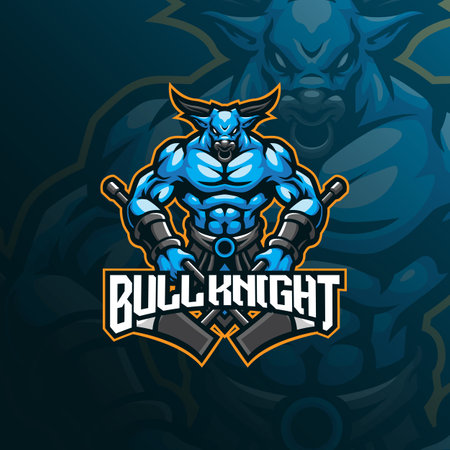 bull knight mascot logo design vector with modern illustration concept style for badge, emblem and t shirt printing. bull knight illustration for sport and esport team.のイラスト素材